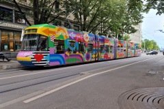 Colorful tram on Bahnhofstrasse