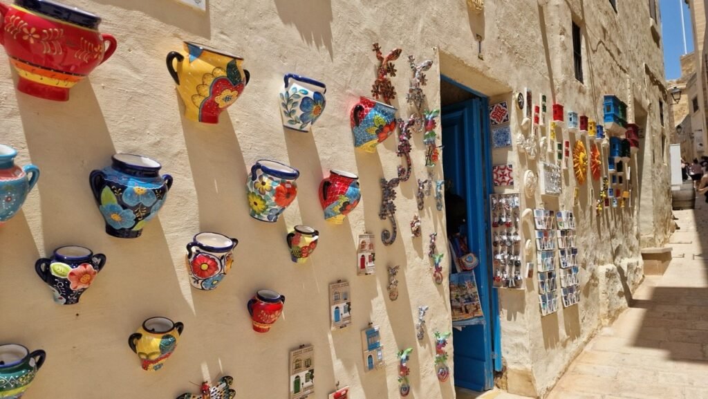 Malta old street with colorful pottery