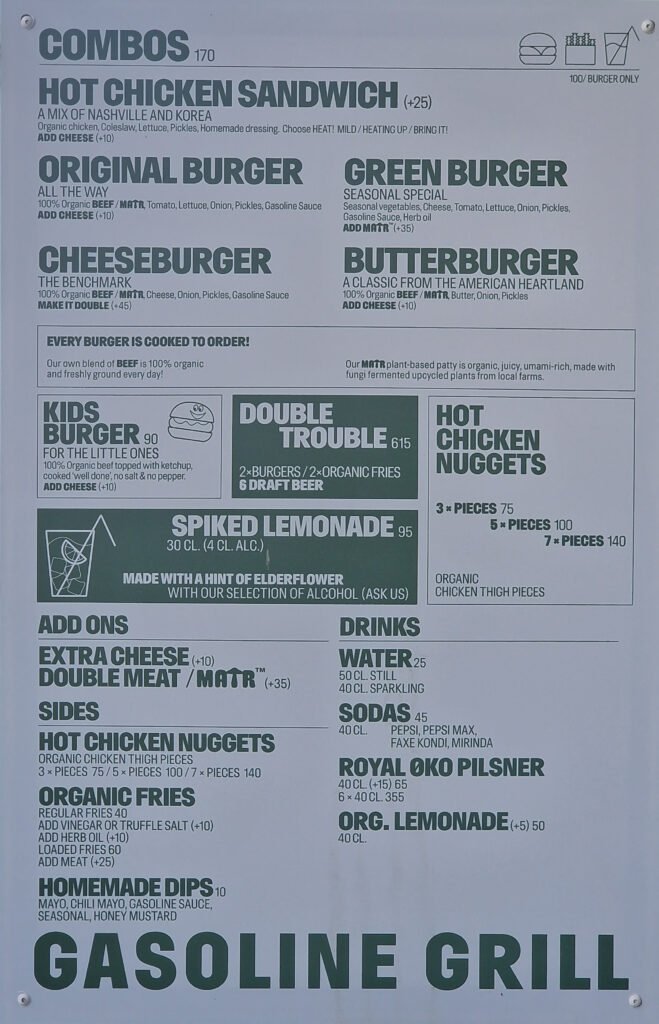 Gasoline Grill menu 2025