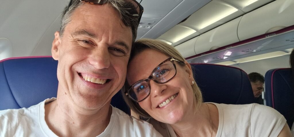 Szilvi & Balazs on an airplane