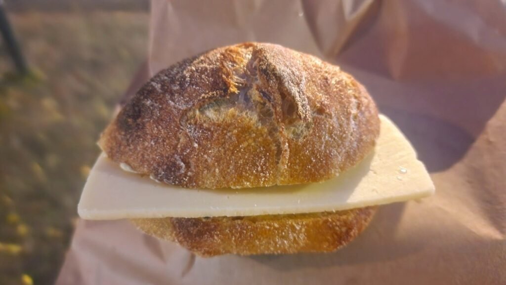 Bun with butter and cheese from Andersen Bakery, Copenhagen.