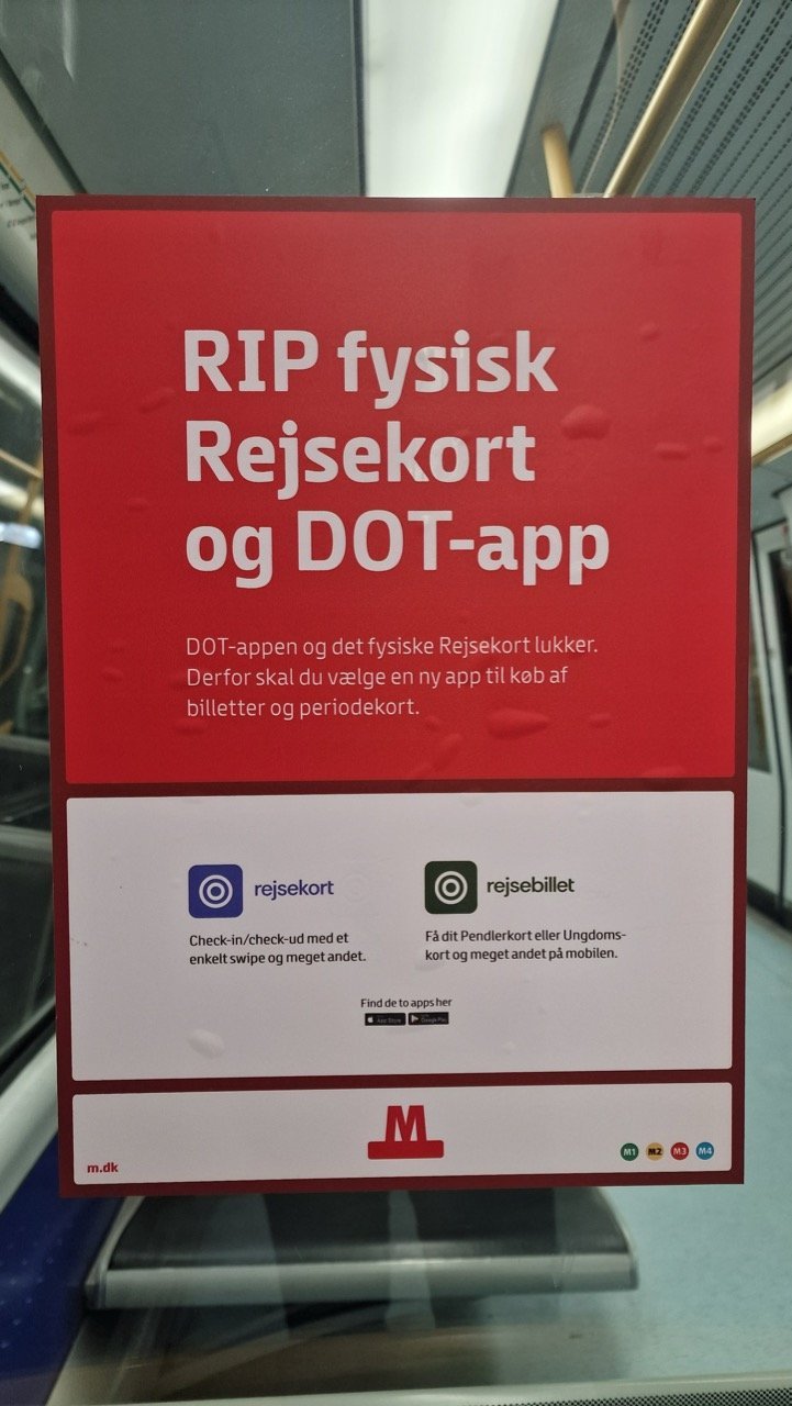 End of the Physical Rejsekort and DOT App