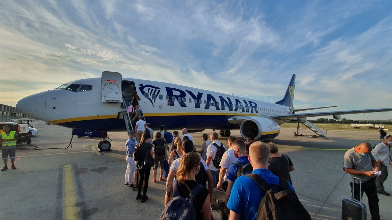 Boarding a Ryanair plane at CPH Copenhagen Airport