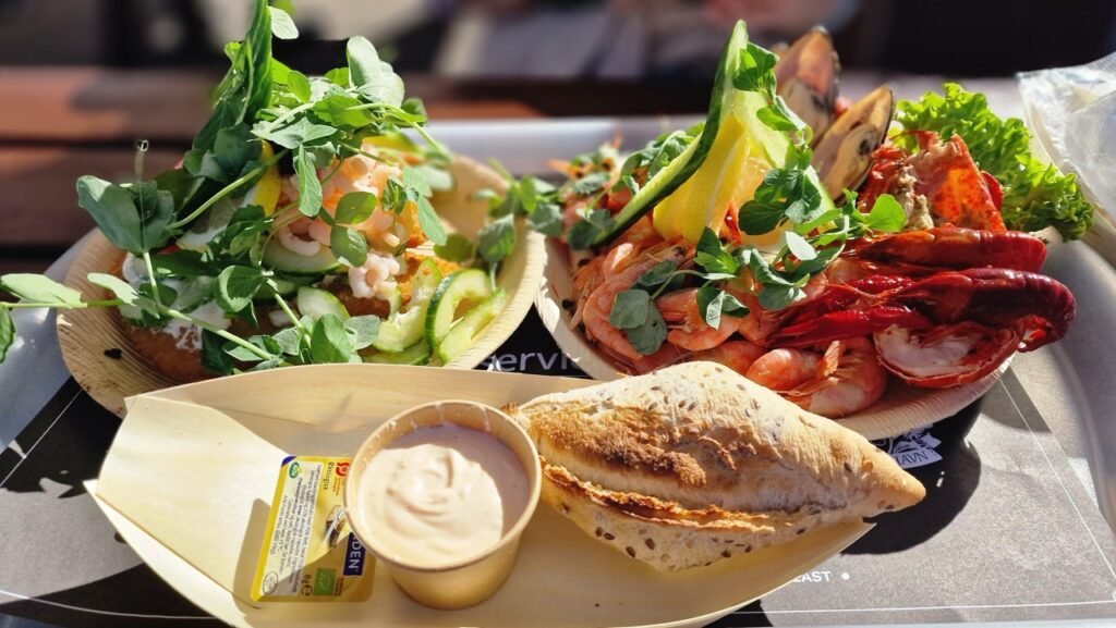 Fish platters at Admsen's Deli, Gilleleje