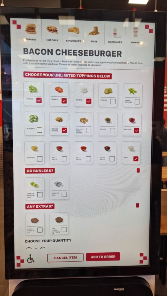 Five Guys order screen with options