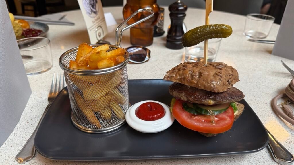 Reindeer burger with gluten free bun at Kaffistova