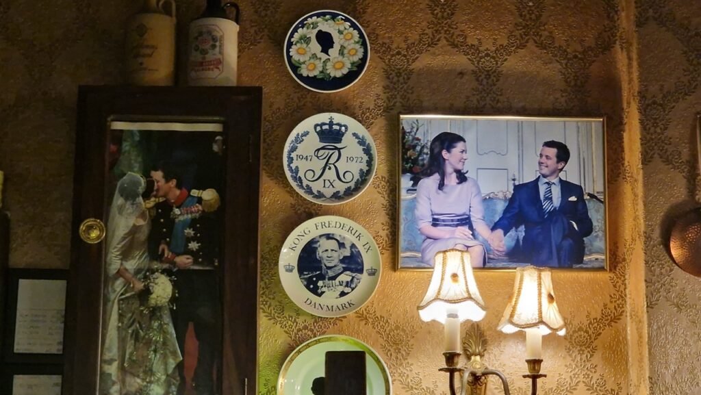 Royal memorabilia on the wall at Fridas Restaurant in Copenhagen